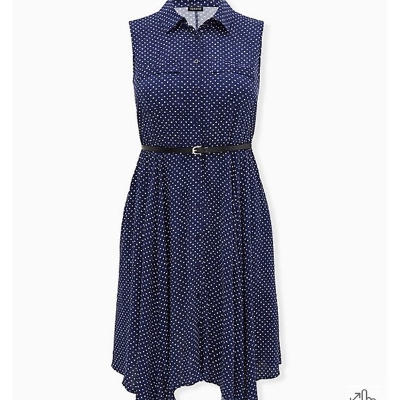 Midi Navy Blue Polka Dot Heart Shirt Dress Torrid 0X - Picture 10 of 11